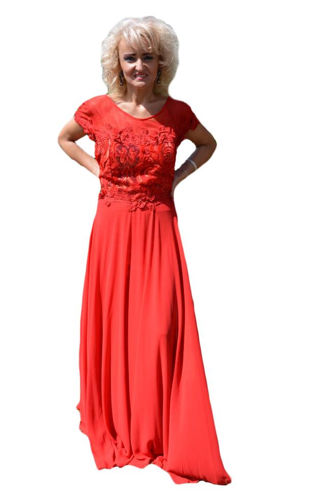 Rochie de seara lunga cu broderie florala 3D,masura mare,D&J Exclusive, Rosu