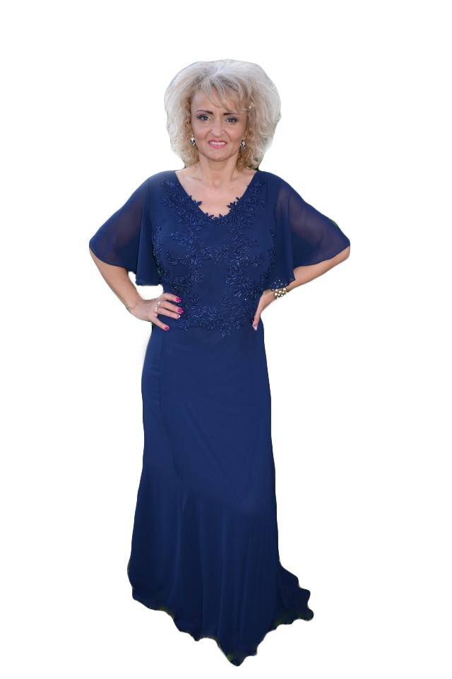 Rochie de ocazie cu aplicatii de broderie si strasuri,masura mare,D&J Exclusive, Albastru marin