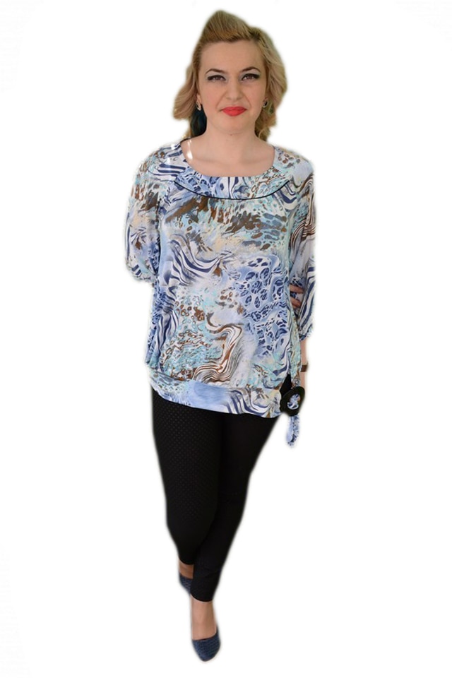 Bluza cu maneca trei-sferturi si decolteu rotund,D&J Exclusive, Albastru