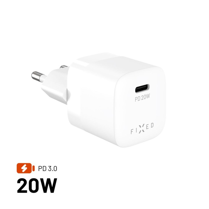 FIXED 20W PD USB-C mini hálózati töltő, fehér
