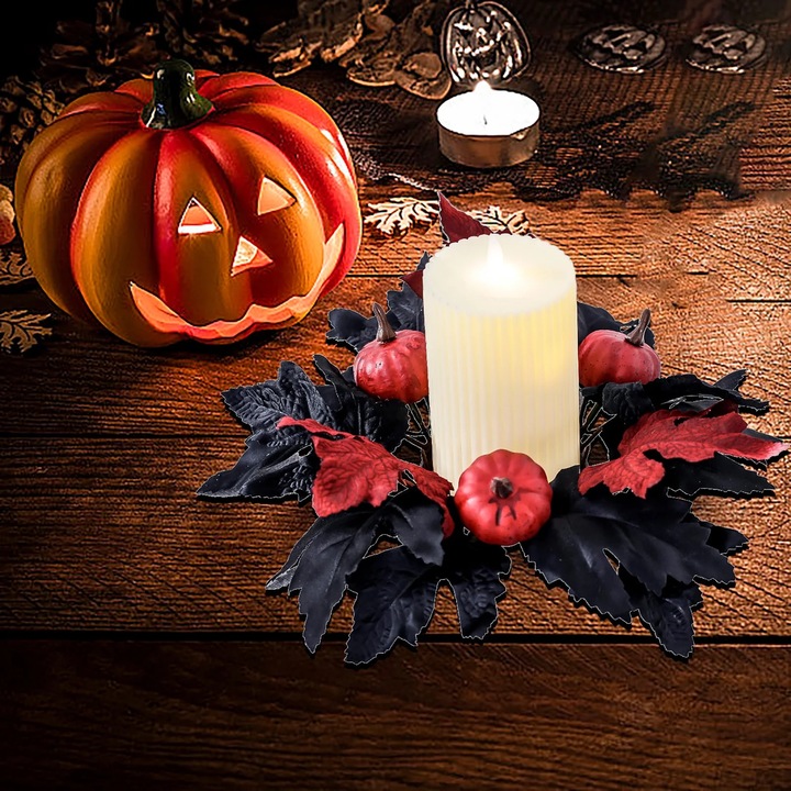 Decoratiune Halloween YANYXR, coroana flori negre, 25x7.5cm