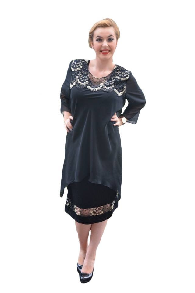 Rochie de ocazie cu design floral brodat,D&J Exclusive, Negru, 50