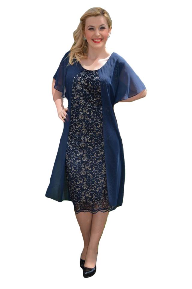 Rochie eleganta, din tesatura lucioasa,D&J Exclusive, Albastru marin