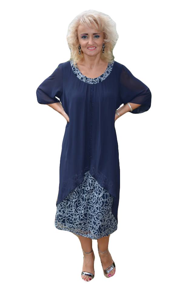 Rochie de ocazie, model elegant cu design lucios,masura mare,D&J Exclusive, Bleumarin