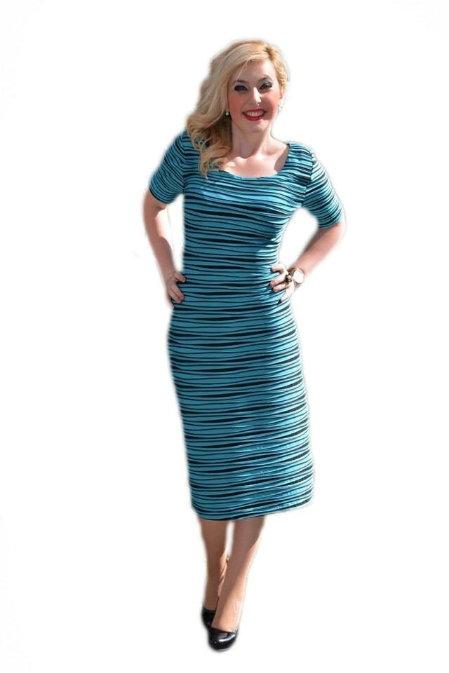 Rochie trendy cu dungi orizontale,D&J Exclusive, Turcoaz
