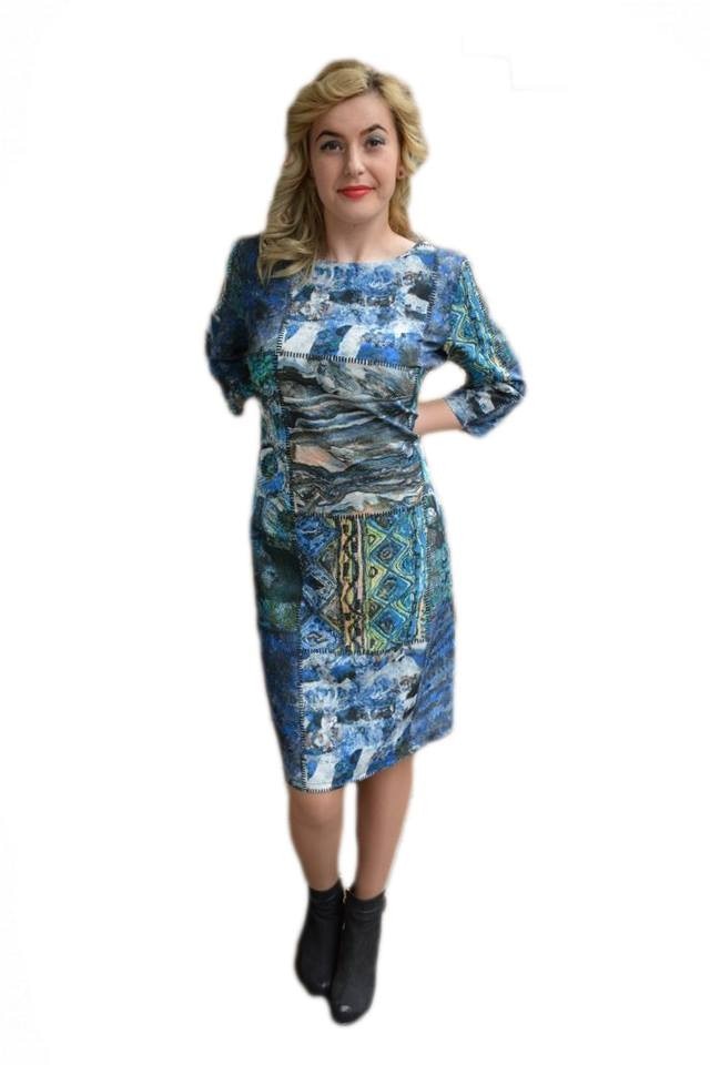 Rochie comoda de zi cu imprimeu nonfigurativ,D&J Exclusive, Turcoaz