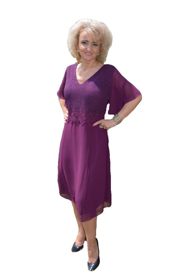 Rochie de gala din material vaporos,masura mare,D&J Exclusive, Mov