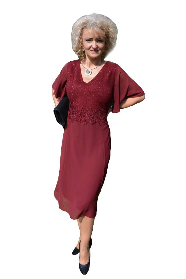 Rochie de gala din material vaporos,masura mare,D&J Exclusive, Marsala