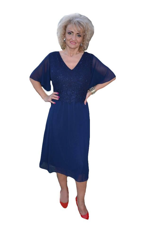 Rochie de gala din material vaporos,masura mare,D&J Exclusive, Albastru marin