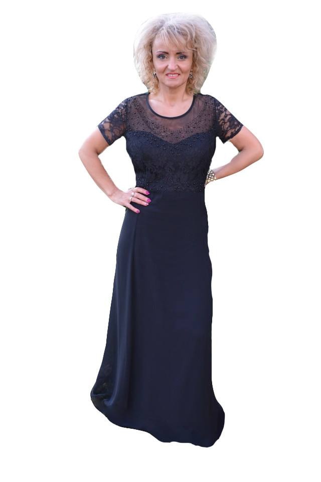 Rochie de gala din voal si dantela cu design de margele,D&J Exclusive, Negru