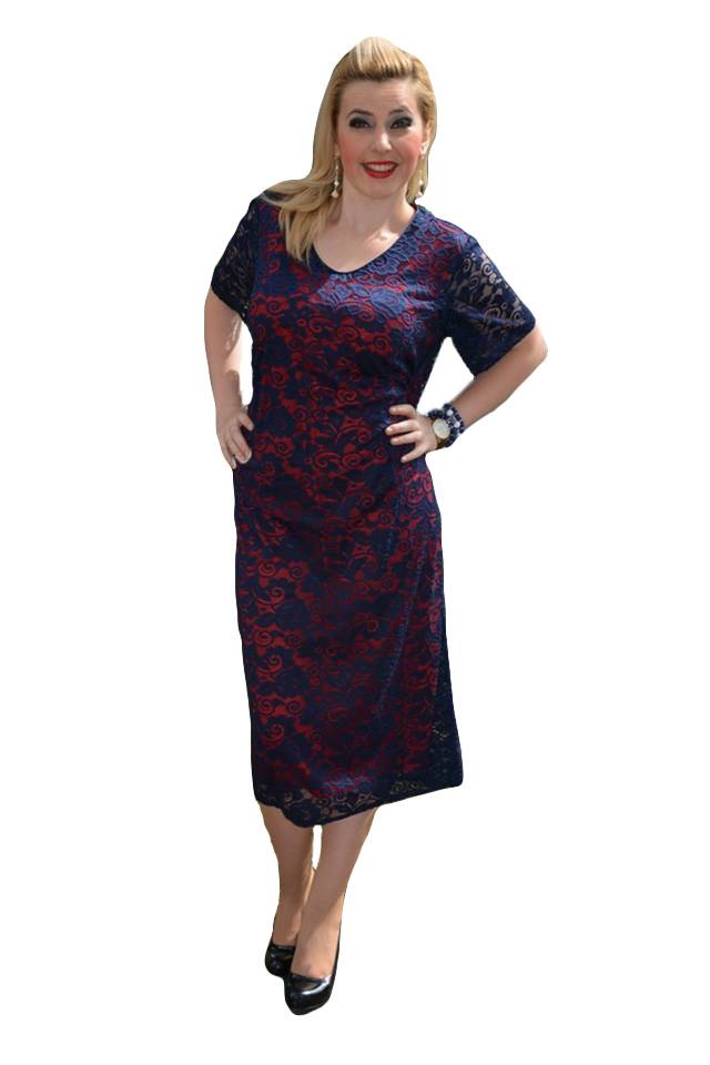 Rochie eleganta,D&J, Bleumarin/Rosu