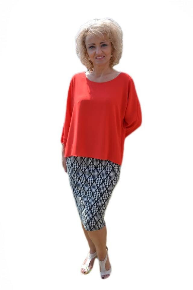 Rochie fashion cu aspect de costum, bluza lejera, fusta conica,D&J Exclusive, Rosu