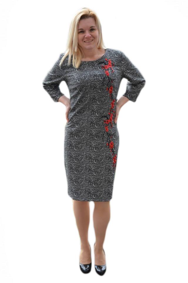 Rochie fashion cu broderie florala pe lateral,D&J Exclusive, Gri