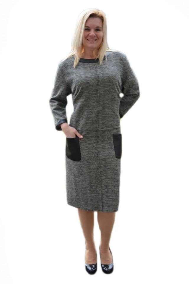 Rochie simpla, moderna, cu buzunare exterioare,D&J Exclusive, Gri inchis