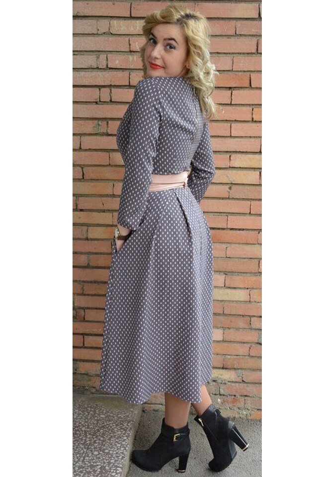 Rochie rafinata cu lungime medie si curea lata aplicata,D&J Exclusive, Roz Pudra