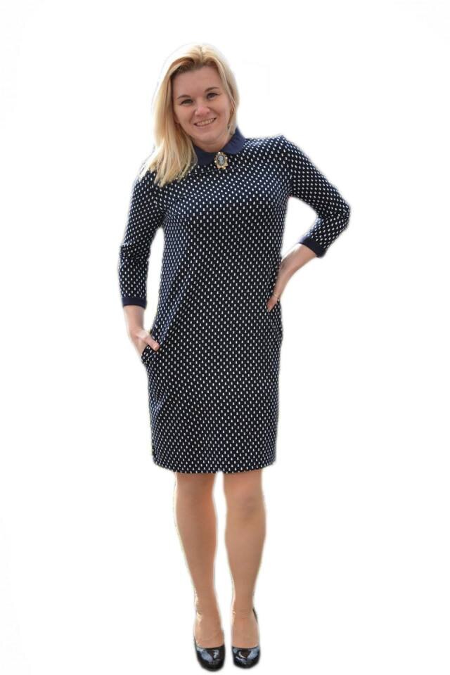 Rochie feminina cu imprimeu de buline,D&J Exclusive, Albastru marin