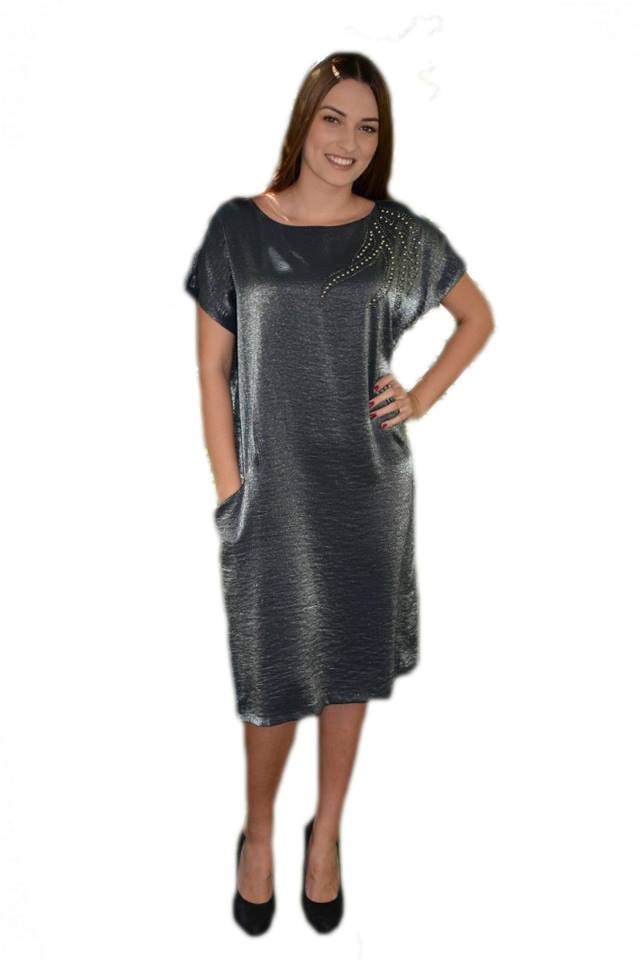 Rochie deosebita, de ocazie cu strasuri in partea de sus,D&J Exclusive, Gri