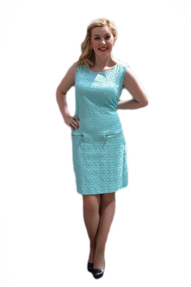 Rochie de ocazie, flori imprimate in material,D&J Exclusive, Turcoaz