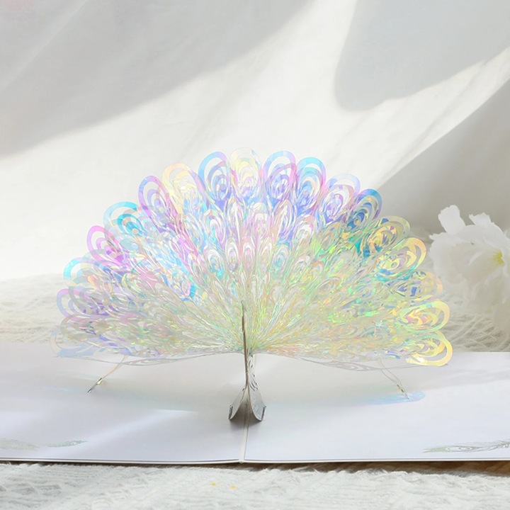 YANYXR BCS3072935 3D üdvözlőlap, holografikus pop-up páva, többszínű, 21 x 16 cm