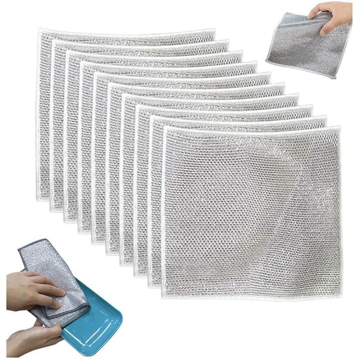 Set 5 lavete multifunctionale din sarma metalica, gri, 20 x 20 cm