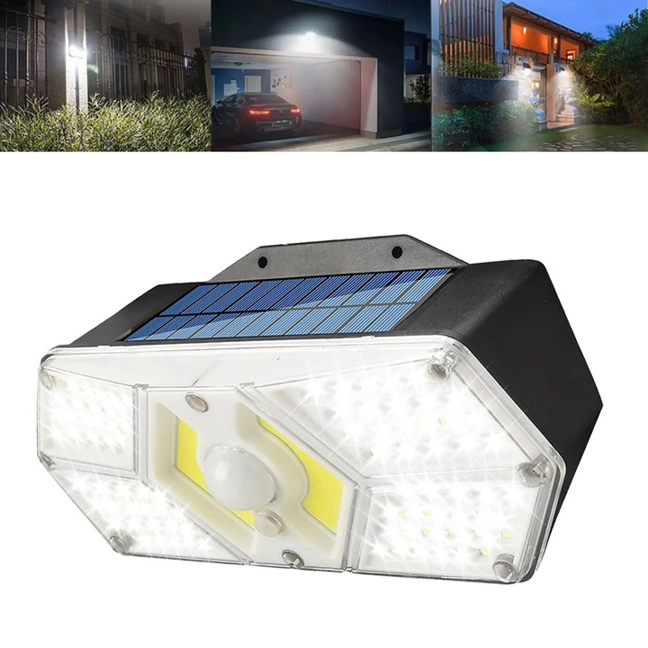 Соларни лампи YANYXR, сензор за движение, IP65, черни, 2400mAh, 80 LED, 270°