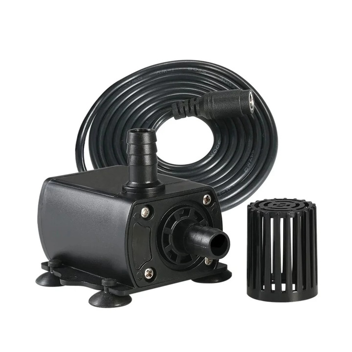 Pompa submersibila DC 12V, circulatie apa rece, 400L/H, protectie la lipsa apei, neagra, 59.5x49x42.5mm