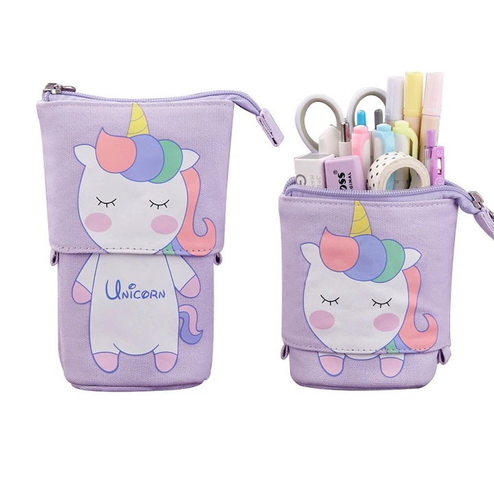 Многофункционален сгъваем несесер, Yulinland, Издръжлив материал, устойчив на надраскване и абразия, Голям капацитет, За съхранение на моливи, химикалки, гумички, 12*17*8 см, лилав