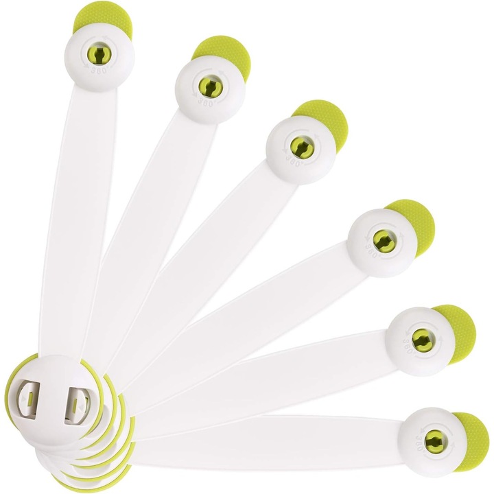 Set 6 incuietori siguranta copii, verde, 360° rotativ, 3M adeziv, 10x2cm