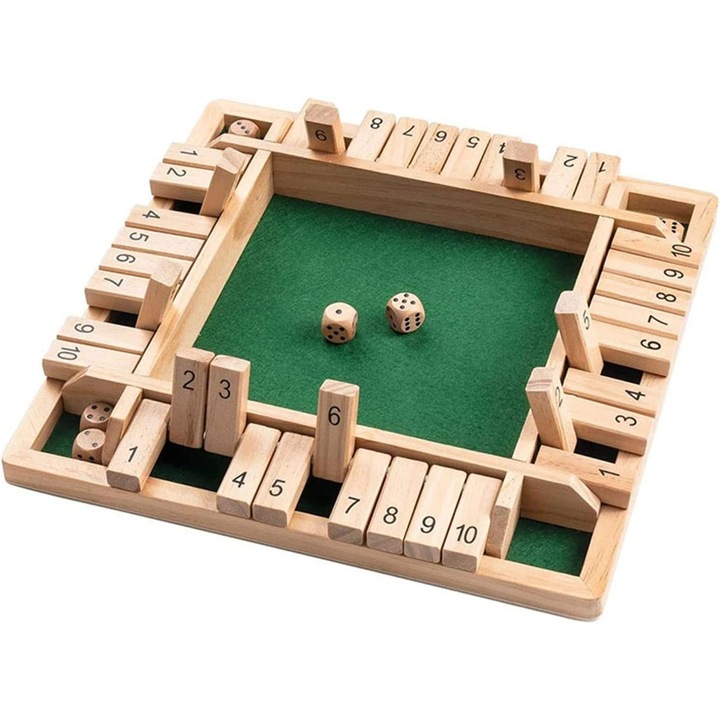 Shut The Box fából készült társasjáték 4 játékosnak, klasszikus kockajáték