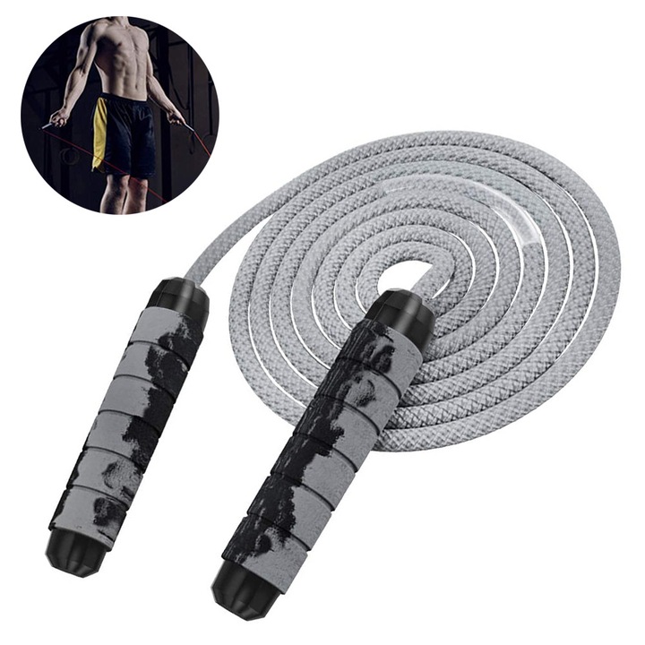 Coarda de sarit cu greutati, 2.8m, rosu-gri, maner 16cm