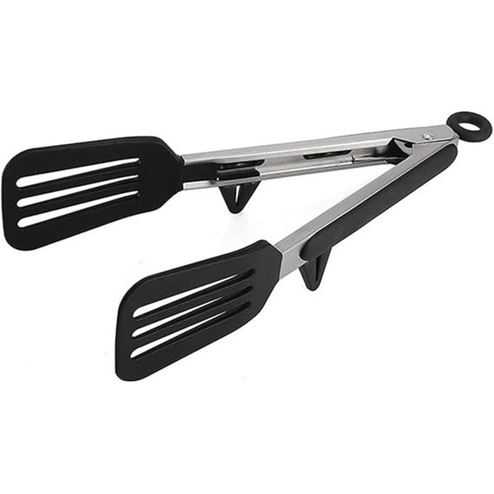 Cleste de bucatarie rezistent la caldura de 9/13 inch, silicon, otel inoxidabil, cleste mic de paine, cleste de servire, accesorii pentru ustensile de gratar (culoare: negru, dimensiune: 13 inch)