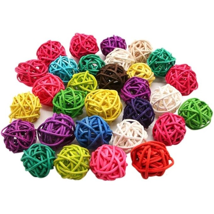 20 buc colorate lucrate manual din rachita, bile decorative din ratan, jucarii de mestecat pentru pasari de companie, petrecere, nunta, decorare de masa, artizanat decorativ, accesorii DIY agatate