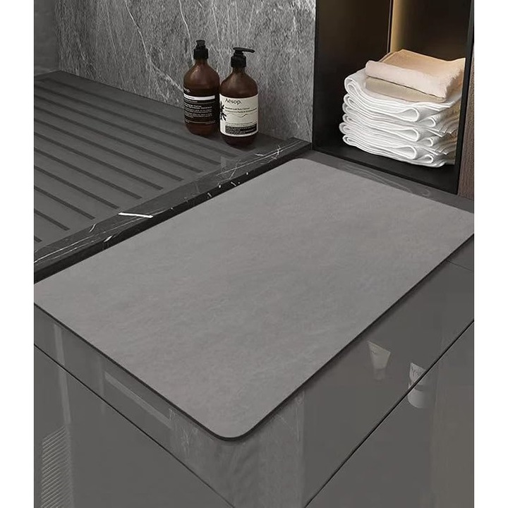 Covoras de baie antiderapant 40 x 60 cm, covoras de baie super absorbant, covoras de baie antiderapant cu pamant de diatomee, lavabil, potrivit pentru cada, dus si baie, gri