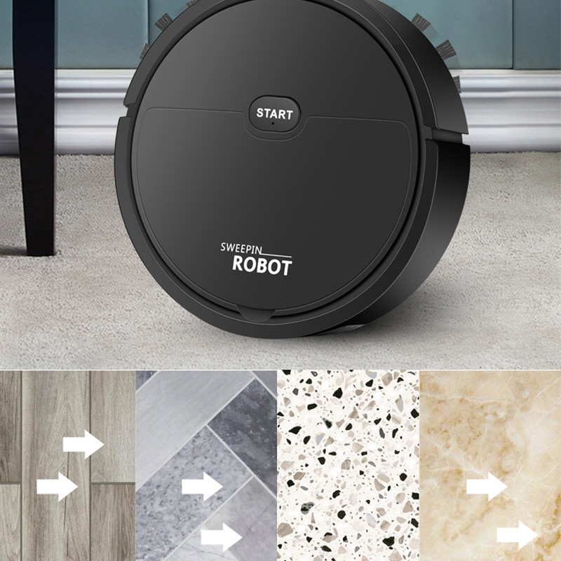 Aspirator robot 3 în 1, funcție de aspirare și mop, plastic, negru, pentru apartamente mici