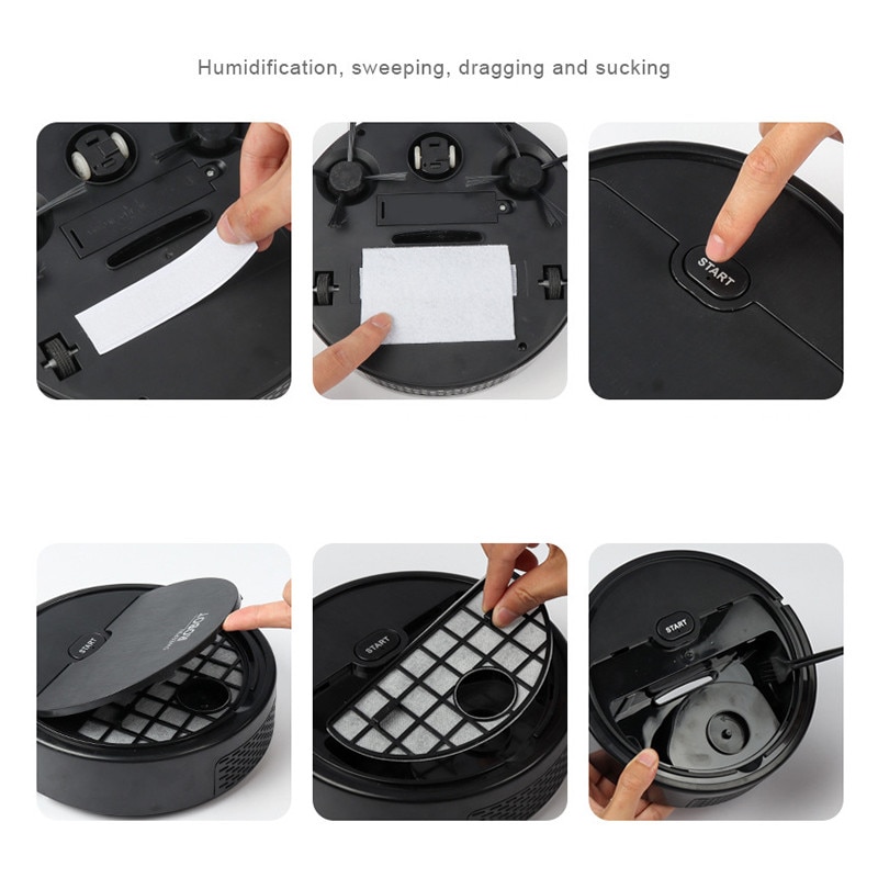 Aspirator robot 3 în 1, funcție de aspirare și mop, plastic, negru, pentru apartamente mici