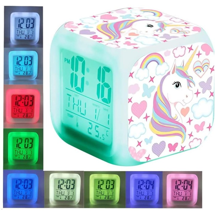 Ceas desteptator cu lumina de trezire, 8 sunete naturale, cadou de Ziua Copilului pentru fete, ceas digital de 24 de ore cu lumina, control printr-o singura atingere, ceas de noptiera cu data si temperatura