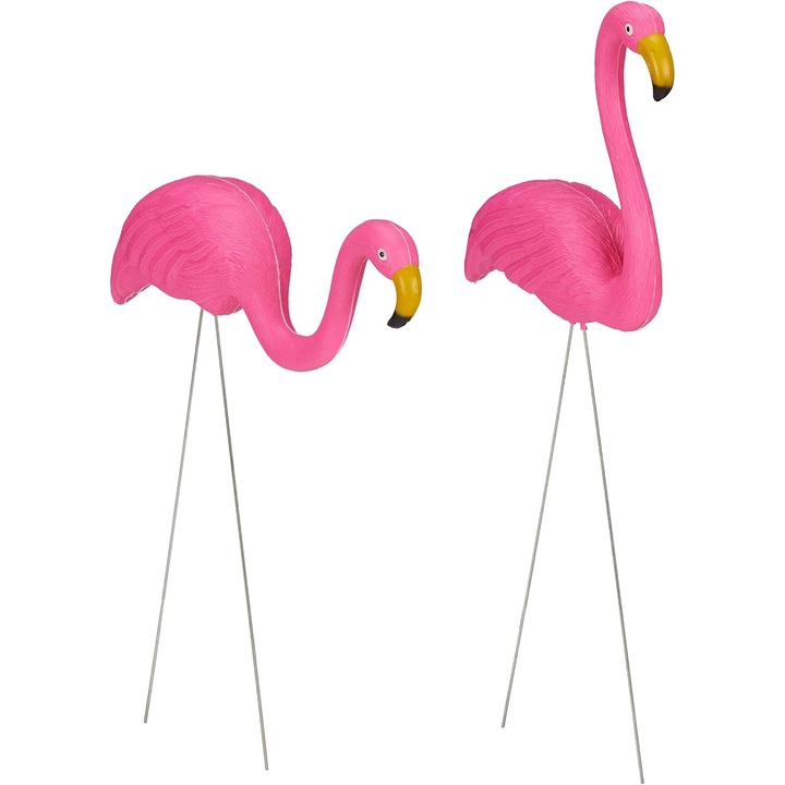 Ornamente de gazon cu flamingo roz, constructie durabila cu protectie UV pentru frumusetea durabila in gradina dvs., 2 buc.