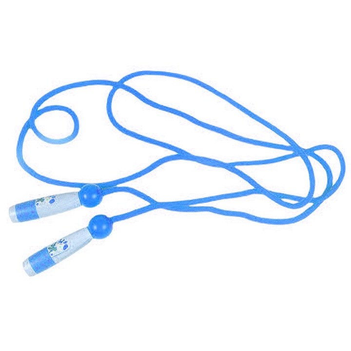 Coarda de sarit reglabila din bumbac pentru copii cu maner din lemn pentru antrenament fitness/activitati in aer liber (elefant albastru)