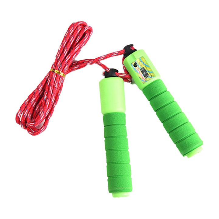Coarda de sarit cu prindere din spuma / cu contra, pentru exercitii aerobice, antrenament de viteza si antrenament de rezistenta (verde)