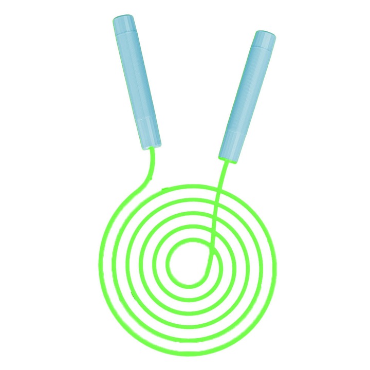 Coarda de sarit pentru copii, coarda de sarit colorata, coarda luminoasa pentru fitness, antrenament, dans luminos si petrecere de noapte - cadou (maner albastru, ghidaj luminos verde)