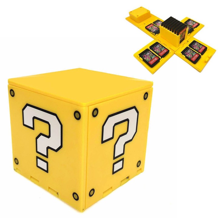 Nintendo Switch játéktok, 16 foglalattal, sárga, 15x11,5x6,5cm, Mario és One Piece szett