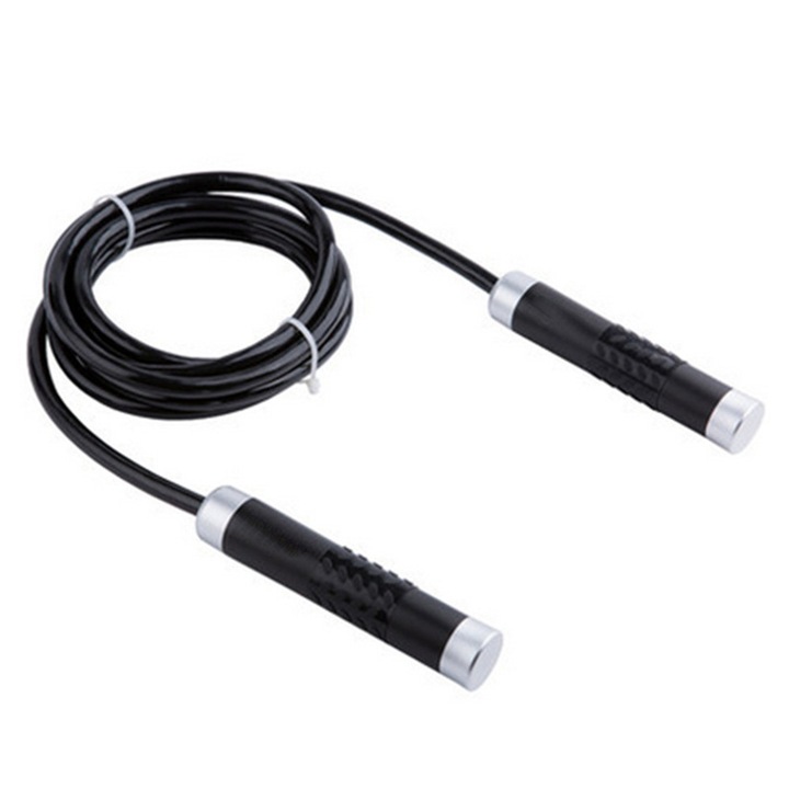 Coarda de sarit cu greutati, coarda de sarit grea cu coarda groasa reglabila din PVC, pentru antrenament CrossFit, box (negru)