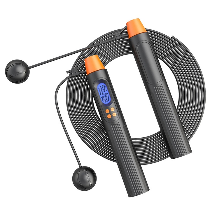 Coarda de sarit cu contor, fara fir, coarda de sarit ponderata, reglabila, pentru fitness, antrenament sportiv (negru + galben)
