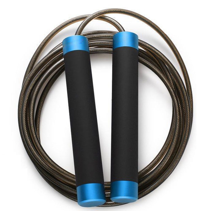 Coarda de sarit rapida - pentru CrossFit, antrenamente la sala, fitness acasa si multe altele (albastru, 5, 5 mm + franghie de otel)
