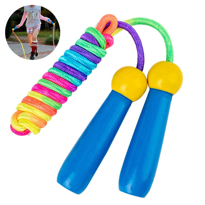 Coarda de sarit pentru copii, coarda de sarit pentru copii cu viteza de sarit, reglabila 2, 4 metri pentru sarituri extreme, antrenament de anduranta si fitness si rezistenta (albastru inchis)
