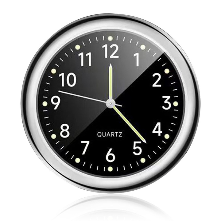 Mini ceas cu lumini de noapte pentru masina - negru 40 mm (cu lipici fata-verso)