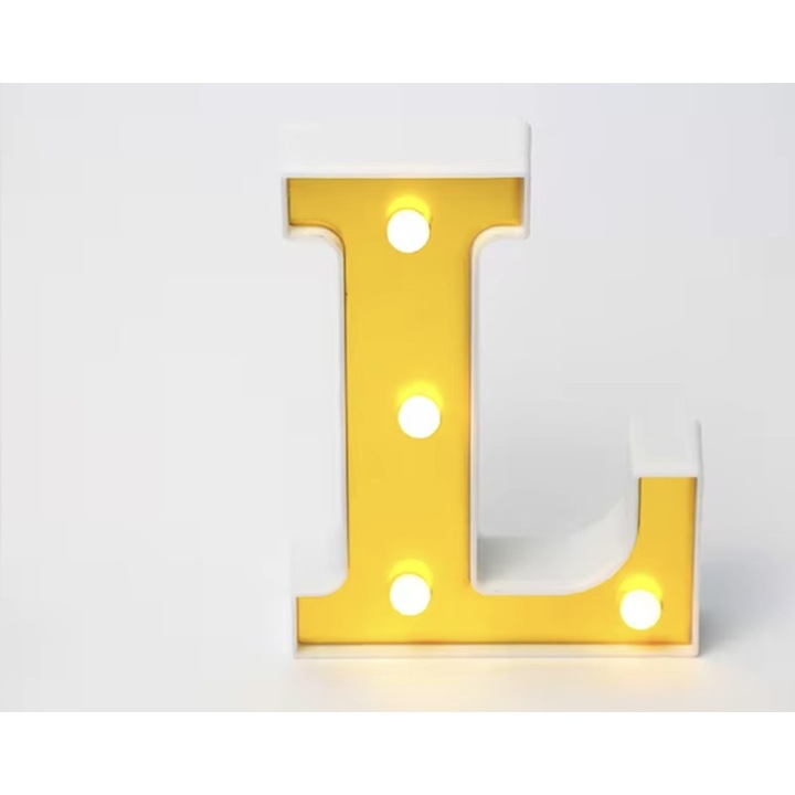 Litera Volumetrica Luminoasa "L", LED, cu 2 Baterii Incluse, Alb Cald, Decorativa, din Plastic, Alb/Auriu, 16 cm