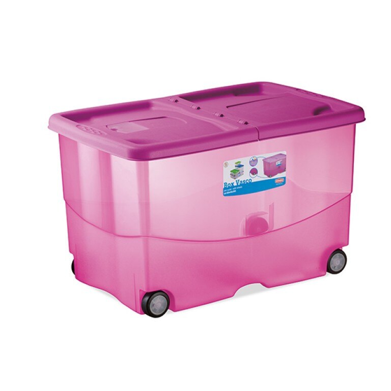 Cutie cu roti si capac cu deschidere dubla STEFANPLAST SPA Vasco Trendy, Plastic, Roz, 57 L