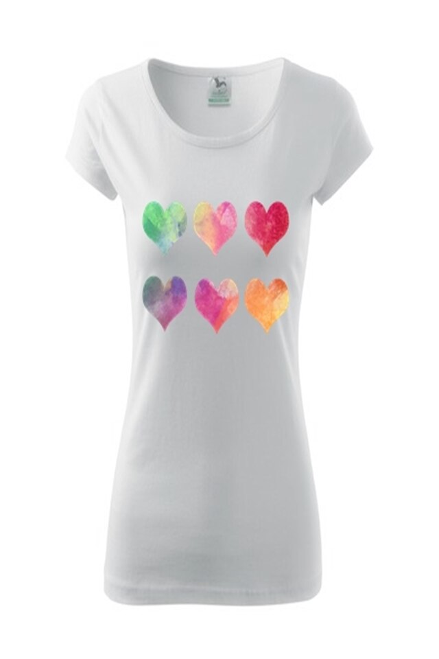 Tricou Dama Personalizat „Inimi”, e-textilbrom, bumbac, marime S, culoare alb