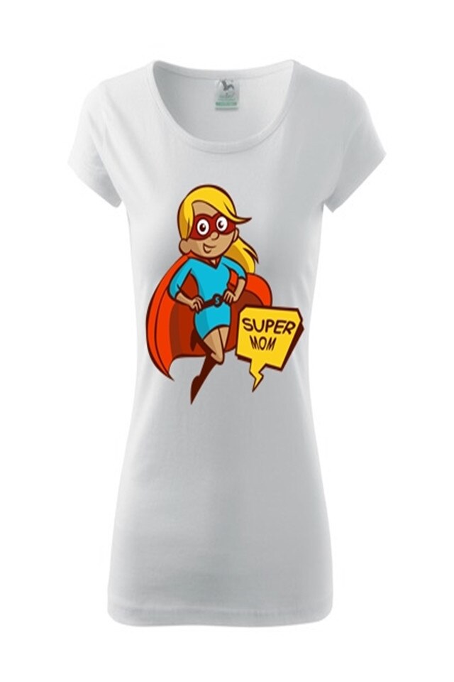 Tricou Dama Personalizat „SUPER MOM”, e-textilbrom, bumbac, marime S, culoare alb